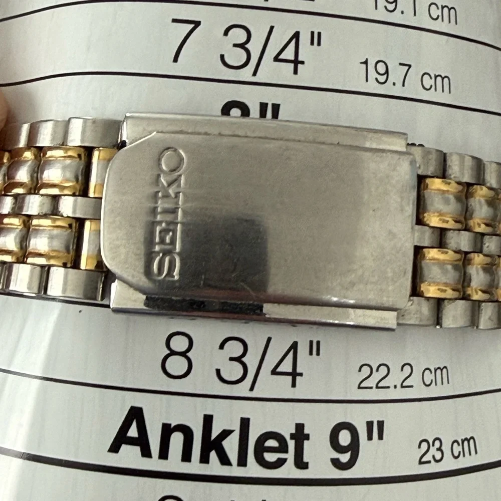 Seiko Rare Vintage Tank Watch Rectangular Gray Dial Two-Tone Case Bracelet Date